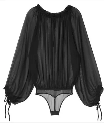Victoria's Secret Black Balloon Sleeve Chiffon Bodysuit! Size Small NWT  • $30