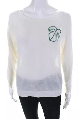 J Crew Womens Linen Knit Leaf Embroidered Scoop Neck Sweater White Size XXS • $2.99