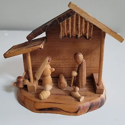 Vtg Hand Carved Wood Nativity Scene In Creche 4” Miniature Tabletop Christmas • $4.99
