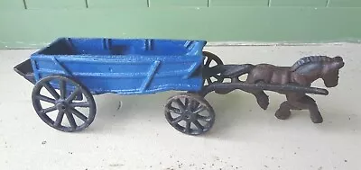 Vintage Toy Cast Iron Horse Drawn Hay Wagon Carriage.  2 Piece. • $26