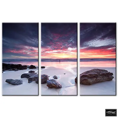 Sunset Seascape Beach   BOX FRAMED CANVAS ART Picture HDR 280gsm • £24.99