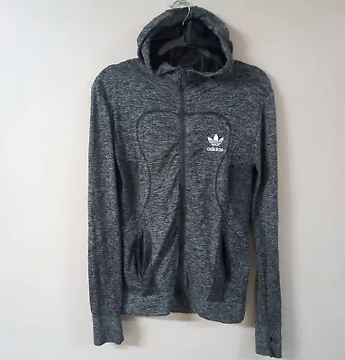 ADIDAS Womens Sport Pro Compression Hooded Shirt Size L Grey Zip-Up Pockets • $19.95