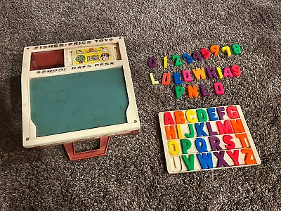 Well-USED Vtg Fisher Price School Desk 1972 Trace Mats Magnetic Letters • $18