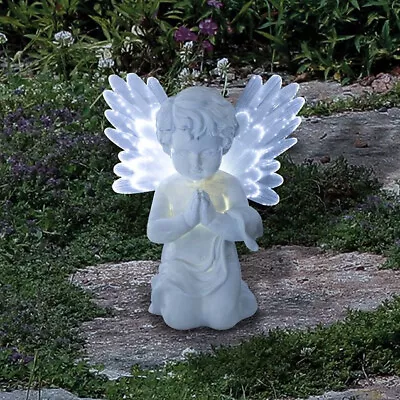 Solar LED Angel Light Garden Patio Weatherproof Fibre Optic Wings Cherub • £20.95