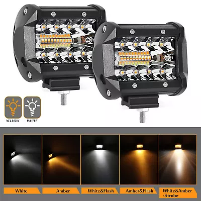 Pair 120W 4  Inch LED Work Lights Spot Flood LED Light Bar Reverse White & Amber • $38.99