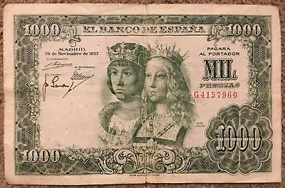 Spain: 1000 Pesetas Banknote From 1957 In AVG Condition. ESP. G4157960 • £20