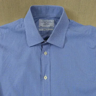 £12.95 • Buy Charles Tyrwhitt Mens Shirt 16   Collar Slim Fit Double French Cuffs Blue Check