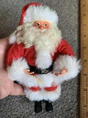 VINTAGE SANTA DOLL-JOINTED Limbs 5” Hard Plastic? White Yellowed NR • $49.75