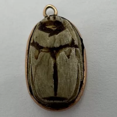 Vintage 9k Gold & Ancient Egyptian Stone Scarab Pendant Or Charm • $26