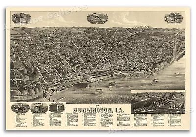 Burlington Iowa 1889 Historic Panoramic Town Map - 20x30 • $18.95