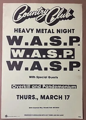 WASP Country Club RESEDA California 1983 CONCERT POSTER Overkill HEAVY METAL • $75