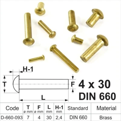 £2.29 • Buy Solid Brass Round Head Rivets DIN 660 Dia 2mm 3mm 4mm 5mm 6mm Dome Pan Head RIV
