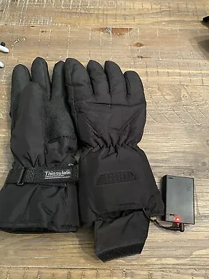 AA Battery Heated Gloves Men's 3M Thinsulate Winter Work Snow Ski One Size Black • $24.99