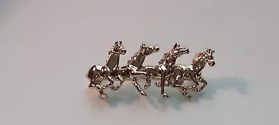 Vintage Brooch Herd Of Horses Gold Tone.  Race. • £9.60