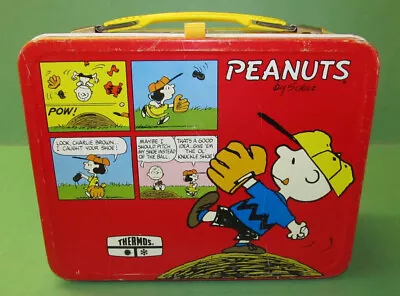 Vintage Peanuts Metal Thermos Brand Lunch Box Charlie Brown Snoopy Lucy Schulz • $9.99