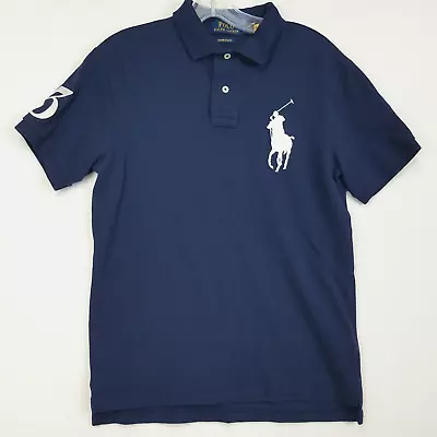 Polo Ralph Lauren Polo Shirt Women Sz S Navy Blue Embroidered Big White Pony • $17.88