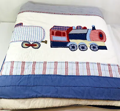 Pottery Barn Kids RAILWAY EXPRESS Train Locomotive Quilted QUEEN Comforter 86X86 • $55.98