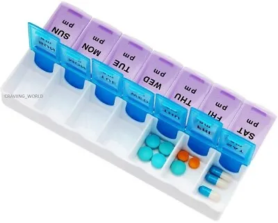 7Day Pills Box Medicine Tablet Dispenser Organizer Weekly Storage Case AM/PM Uk • £2.99