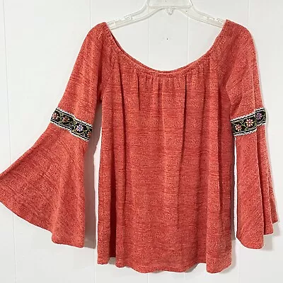 Va Va By Joy Han S Red On Off Shoulder FLARED SLEEVE Pullover LINED Top RIBBON • $15