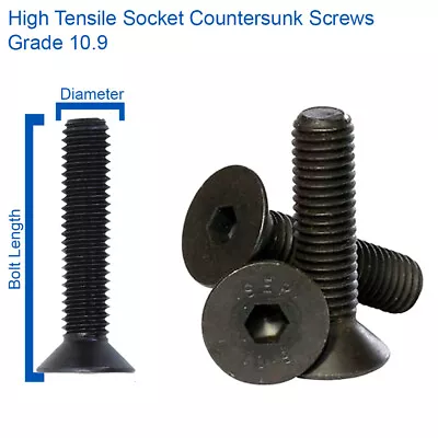 £21.89 • Buy M3 M4 M5 Allen Key Countersunk Socket Screws High Tensile Black 10.9 - Din 7991