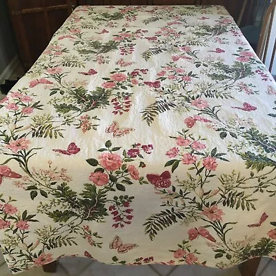 Queen Size Quilt Flowers And Butterflieson White Reverse Side Stripes • $30