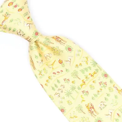 Salvatore Ferragamo Mens Silk Necktie Pale Yellow Colonial Garden Print Tie • $161.95