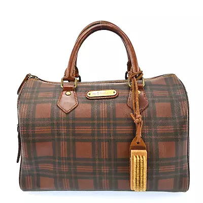 Authentic POLO Ralph Lauren Check PVC Leather Hand Boston Bag Brown A3631R601 • $96