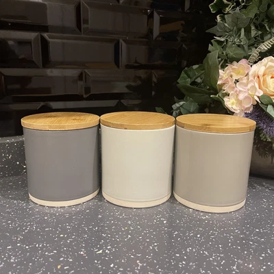 £17.99 • Buy Grey Ceramic Tea Coffee Sugar Canisters Jars Set Kitchen Storage Jars Containers