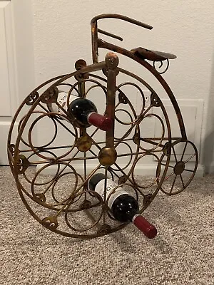 Mid-Century Vintage Rustic Brass Metal (8) Bottle Holder Bicycle Wine Rack • $79.95