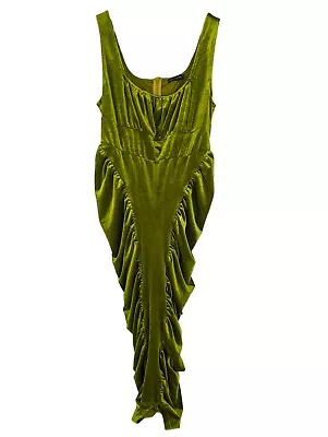 Green Velvet Bodycon Dress PLT Stretch Strappy Ruched/Gathered Skirt Size 14 • $15.30