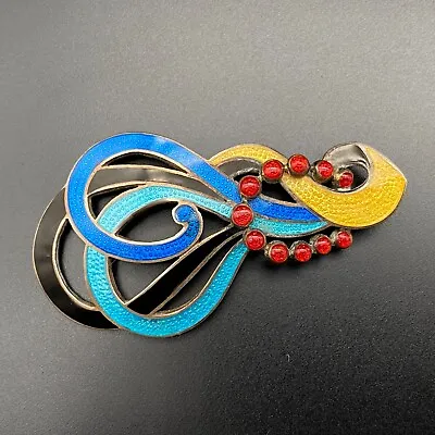 Vintage Margot De Taxco 5651 Gathered Swirl Enamel Sterling Silver Pin Brooch • $900