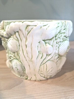 $17.95 • Buy Vintage Ocean Seashell Ceramic Plant Pot Planter Green Beach Cream Starfish 