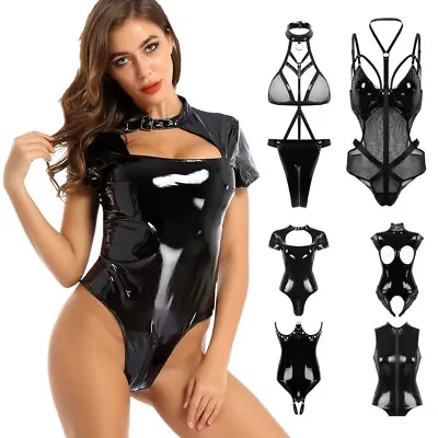 Womens Bare Breast Bodysuit Leotard Crotchless Rompers Lace Trim Clubwear Sexy  • £13.62