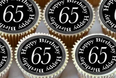 65th Age 65 Birthday Black Edible Cupcake Toppers Premium Decorations 7145 • £2.99