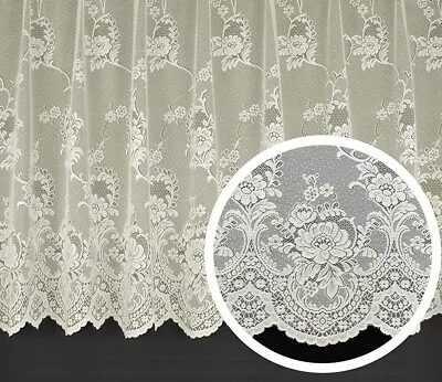 Clumber Cream Pretty Floral Lace Cotton Look Net Curtain Sold By The Metre • £4.38