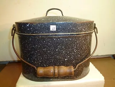 #19 Black Speckled Graniteware Miners Railroad Lunch Box Pail 8” Tall 4 Pc • $29.99