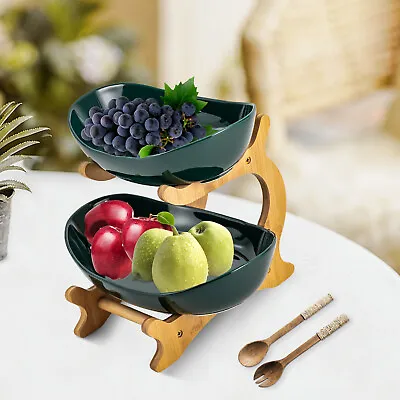 2-Tier Countertop Fruit Basket Holder Ceramic Decorative Bowl Storage Stand NEW • $25
