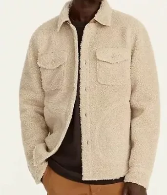 NWT Men's J. Crew Nordic Sherpa Fleece Shirt Jacket / Beige Khaki / Size Medium • $50.99