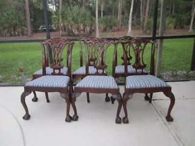 Vintage Mahogany Wood Traditional Chippendale Style Dining Room Set Of 8 • $1999