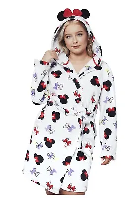 Minnie Mouse Disney Dressing Gown Adults Ladies XS-S Bathrobe Hooded White Red • £29.90