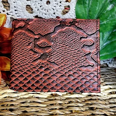  Snake Pattern Wallet Short Embossed Brown Leather Short Bi-Fold Wallet • $19