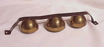 $75 • Buy Antique (3) Large Brass Horse Drawn Sleigh Bells On Hand Wrought Bracket