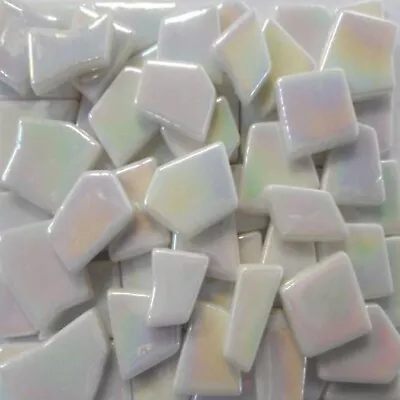 Iridescent White Odd Cut Shaped Glass Mosaic Tiles -25 Tiles-Sizes 3/8 To 1 Inch • $4.25