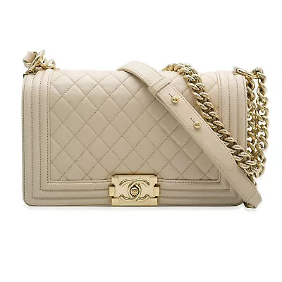 Chanel Beige Quilted Lambskin Medium Boy Bag • £2855.19