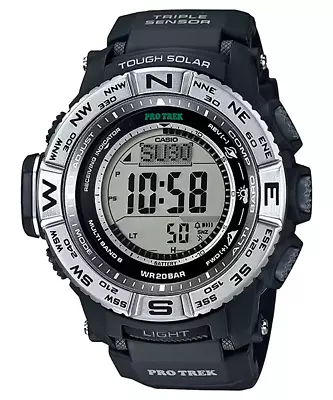Casio Pro Trek Men's Tough Solar Atomic Black Resin Band 53mm Watch PRW3500-1 • $199.99