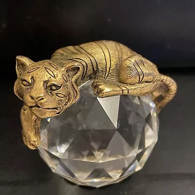 Swarovski Trimlite Giftware Gold Tiger Paperweight With Clear Crystal 1982 • $299