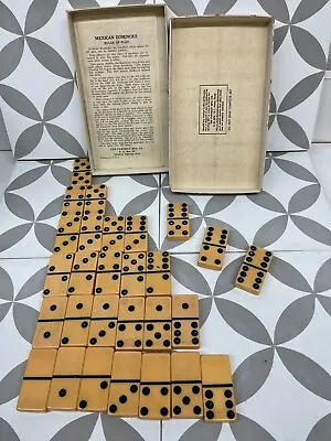 Vintage Puremco USA Ivory/Butterscotch DOMINOES Marblelike 616 Box Instructions • $25.99