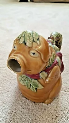 Large Majolica Style Brown Pig Pitcher. • $20.99