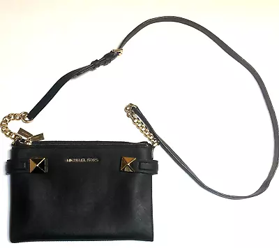 Michael Kors Bag Wallet On A Chain Jet Set Crossbody Black Leather Gold Chain • $49.99