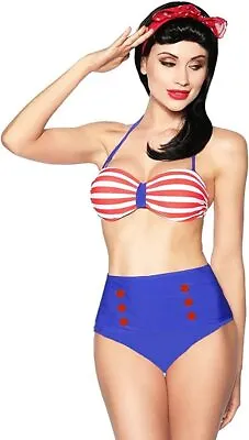 Women Vintage 50s Pinup Girl Rockabilly High Waist Retro Bikini Swimsuit • £14.99